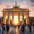 Berlin Brandenburg Gate sunset view - B1 level English listening practice image