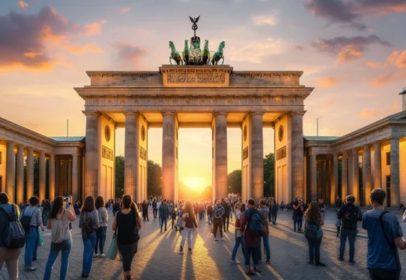 Berlin Brandenburg Gate sunset view - B1 level English listening practice image
