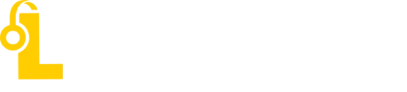 Listenglish official transparent logo featuring a yellow stylized 'L' with headphones and white text, designed for dark backgrounds.