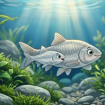 beginner-vocabulary-context-fish Two fish swimming together in clean water for beginner English listening practice on Listenglish.