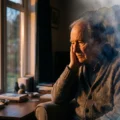 An elderly man thinking deeply by a window for advanced English listening practice on Listenglish