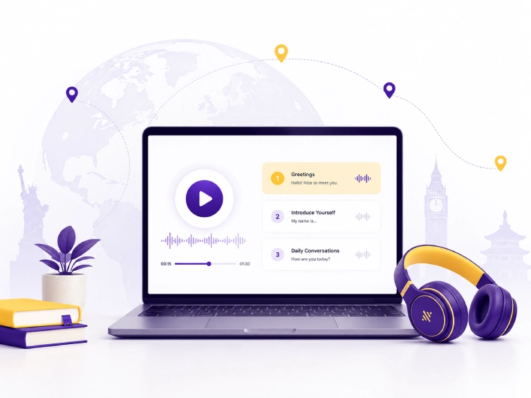 Our Goal English Listening Practice Worldwide Illustration representing Listenglish goal of making English listening practice accessible for learners worldwide