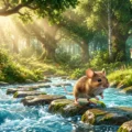Mouse crossing a river while a fox and deer watch. Master English vocabulary in context with A2 stories on Listenglish.