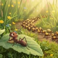Cartoon ant relaxing while others work. Perfect for A2 English listening and vocabulary practice on Listenglish.