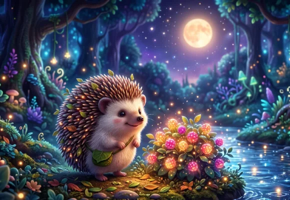 a2-level-english-listening-practice-hedgehog-story Cute hedgehog in a magical forest for A2 level English listening and vocabulary practice on Listenglish.
