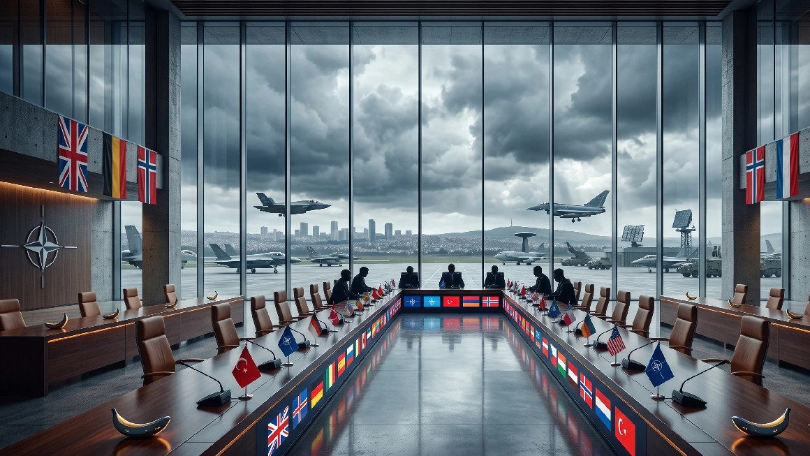 c1-c2-advanced-diplomacy-english-listening-practice International meeting room with flags, representing C1-C2 advanced diplomacy vocabulary and listening practice on Listenglish.